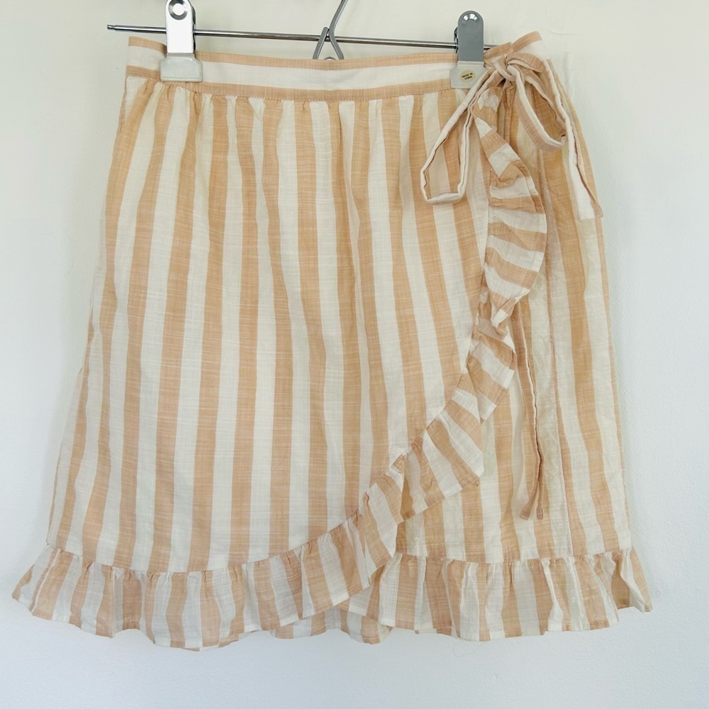 J. Crew High-Rise Striped Wrap Skirt with Ruffles - Cream/Nude/Peach